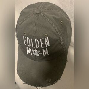 Golden Mom Dog Mom SnapBack Cap Trucker Hat Distressed Gray Adjustable